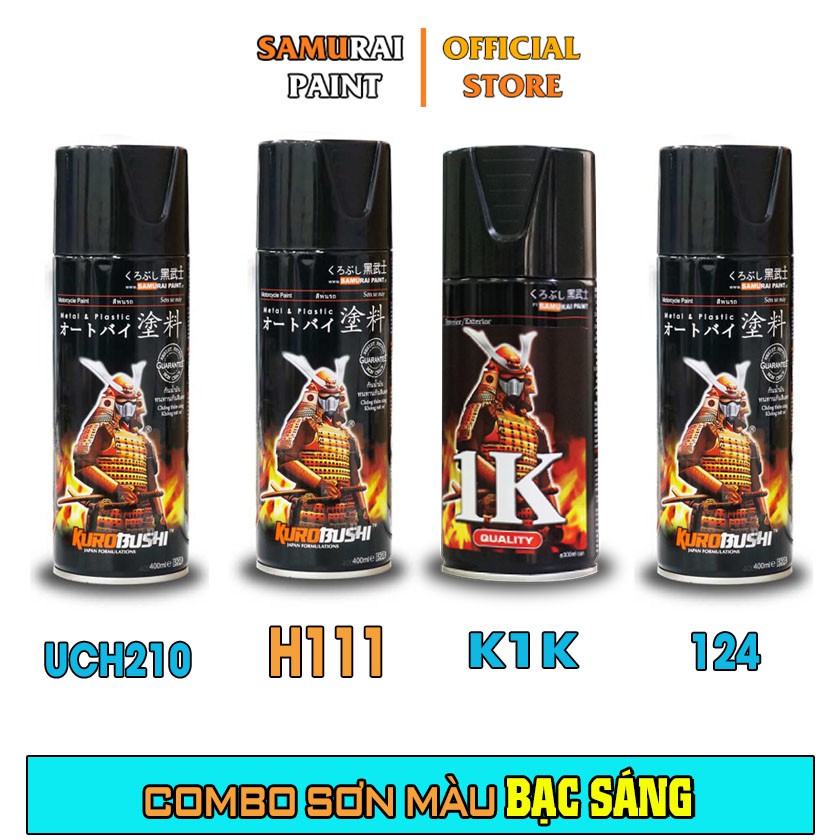 Combo Sơn Samurai Màu Bạc Sáng Chính Hãng (H111 - UCH210 - K1K - 124 - P800)