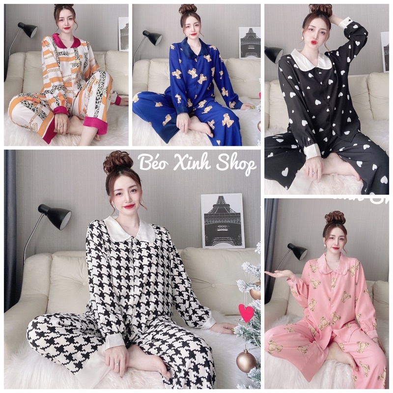 [FREESHIP ]Đồ  Bộ Pyjama Tay Dài phối Pyjama Bigsize  40-100kg  Bigsize lụa nhật  Phối Satin cao cấp