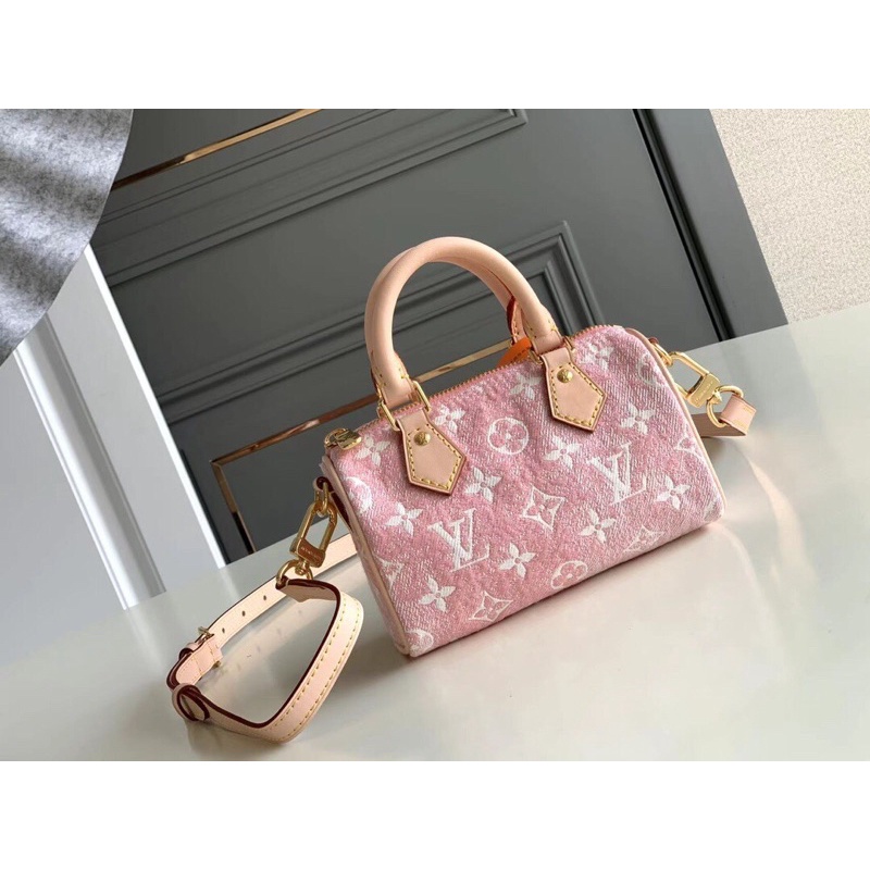 Túi xách/đeo chéo vải denim logo thương hiệu Louis Vuitton LV Nono Speedy cao cấp hàng vip