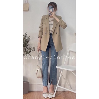 Áo blazer cổ vest màu be