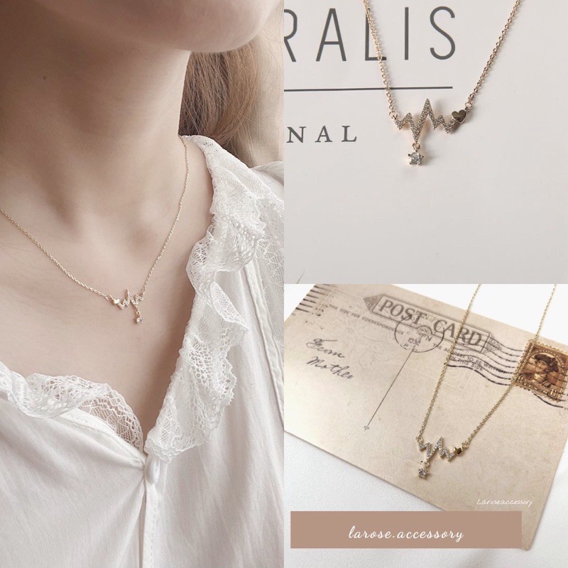 Vòng cổ Larose bạc 925 mạ vàng 14k lấp lánh tĩnh điện trái tim