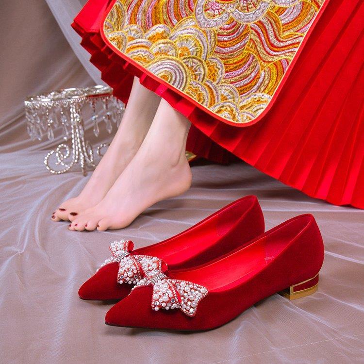 Giày Cao Gót Cô Dâu Màu Đỏ Pha Lê Phong Cách Thời Trang Mới 2022