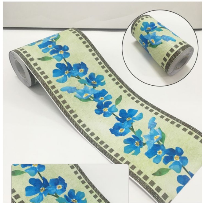 Decal dán viền 10cm x 10cm Đường viền dán chân tường - hoa xanh