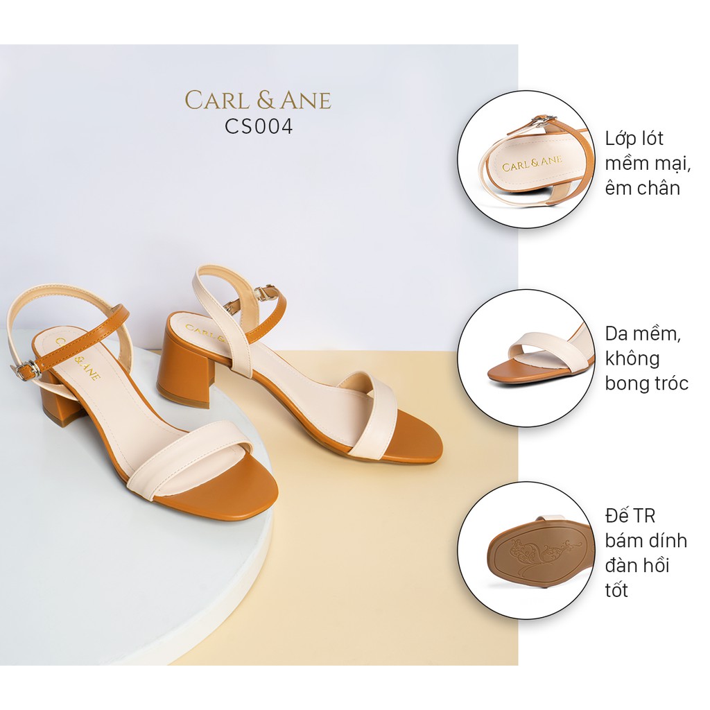 Carl &amp; Ane - Giày sandal mũi vuông cao 5cm màu kem phối bò _ CS004