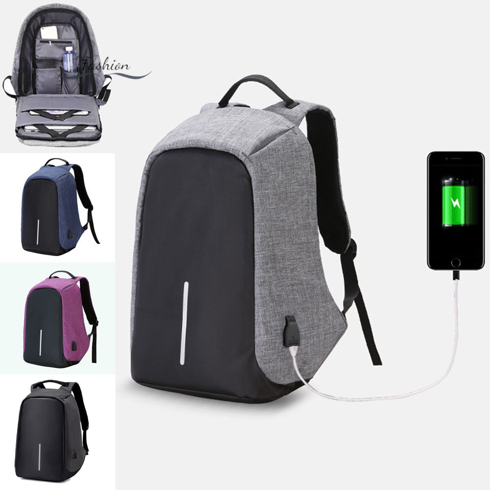 Ds Fashion Travel Unisex Laptop Bags Anti-theft Notebook Backpack With USB Charger Port Student School Bag @vn