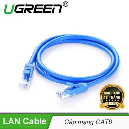 Cap mạng Cat6 Ugreen Chính hảng 2 đầu đúc 11205 11207 11206 Gigabit Ethenet NW102-Màu xanh