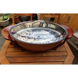 Nồi lẩu điện Shachu Hàn Quốc bầu dục mạ vàng cao cấp BH 2 năm