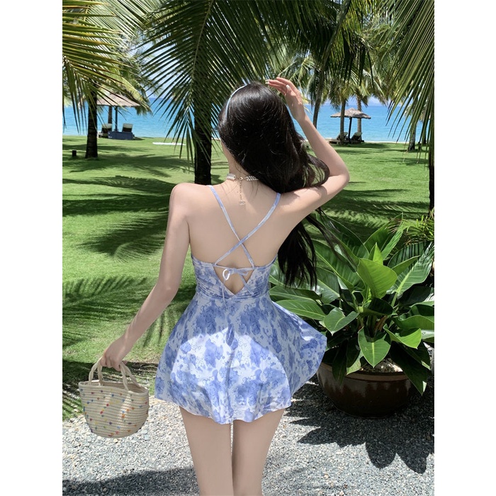 Đồ bơi bãi biển 1 mảnh liền thân hở lưng gầy ngực rỗng váy bơi nữ