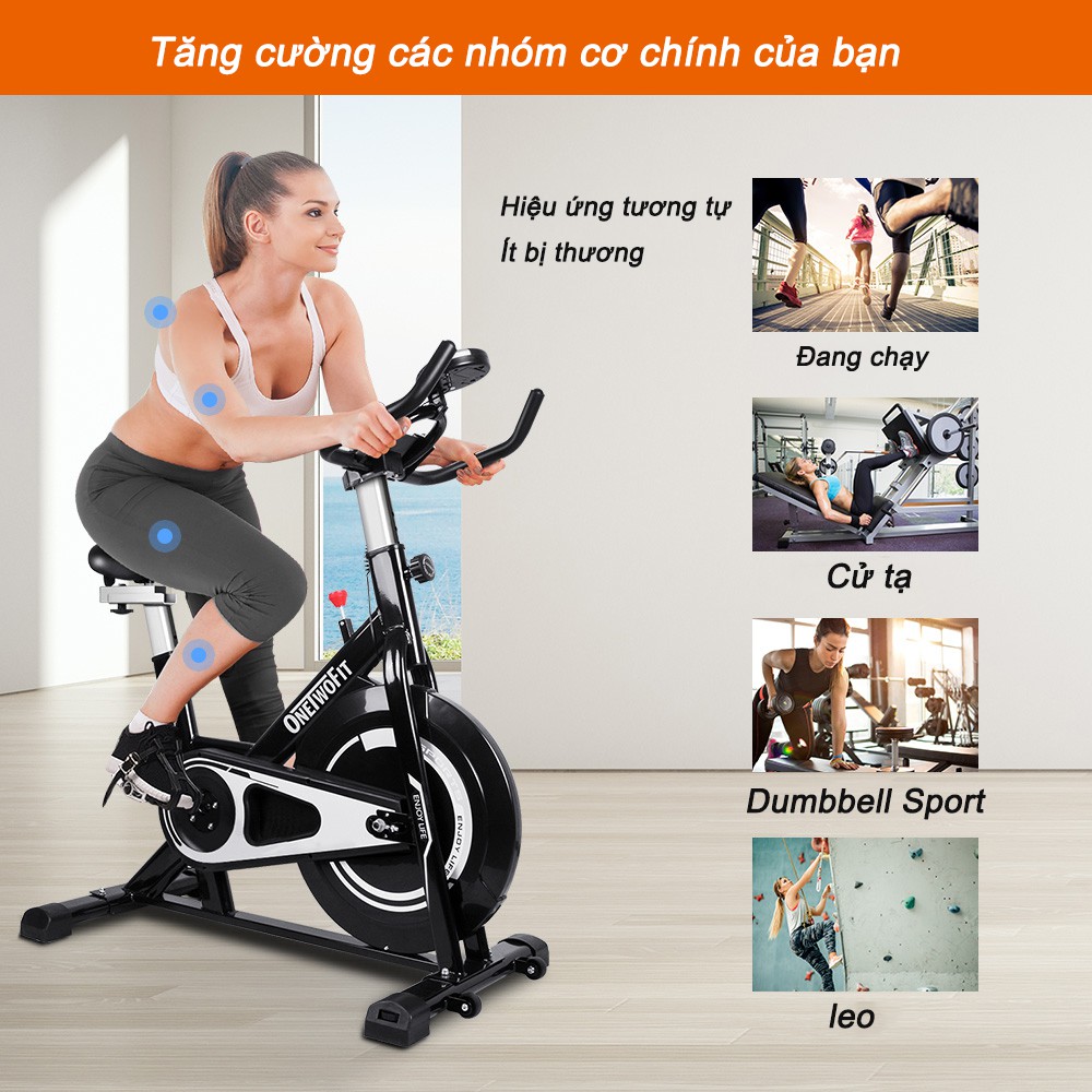 OneTwoFit Xe đạp tập thể dục Air Bike với Đệm ngồi thoải mái và có thể điều chỉnh (Bánh xe đạp 8kg)