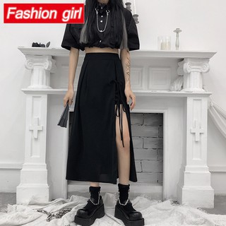 Chân Váy Dài Qua Gối Thắt Dây Phong Cách Harajuku Retro Hàn Quốc