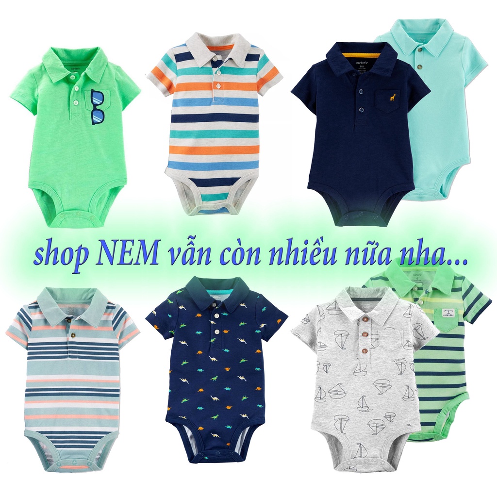 CHỌN MẪU Body bé trai cổ đức,bộ áo liền quần chip cộc tay polo xuất dư,bodysuit ko kèm  quần thể thao kaki cotton da cá