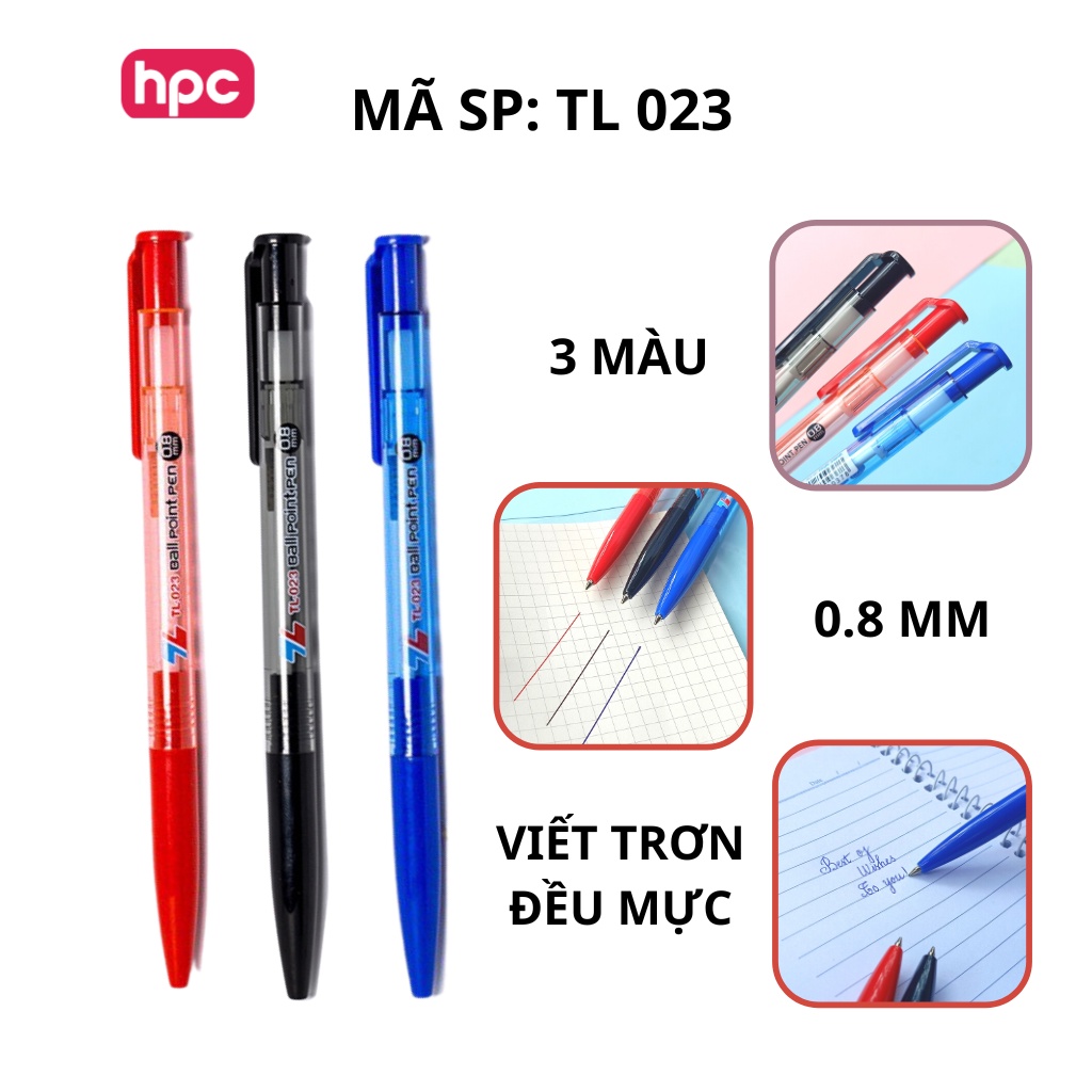 Bút Bi Thiên Long TL023/024/025/027/036 Ngòi 0.5mm 0.6mm 0.7mm 0.8mm, Bút Bi Văn Phòng Phẩm Đủ Màu Xanh Đen Đỏ