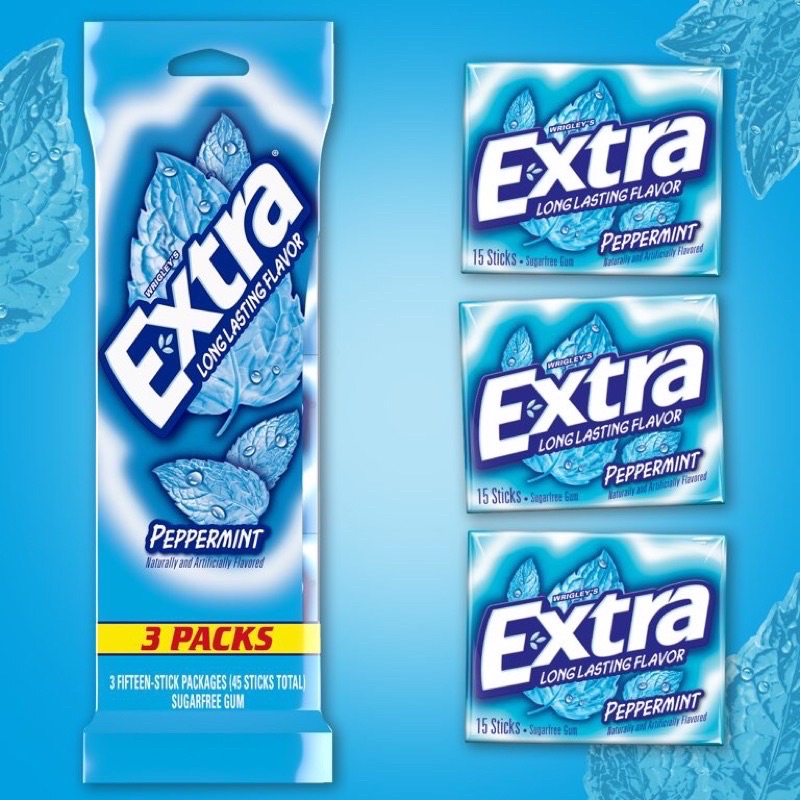 Kẹo cao su nhai không đường bạc hà cực mịn gói 15 miếng của Mỹ