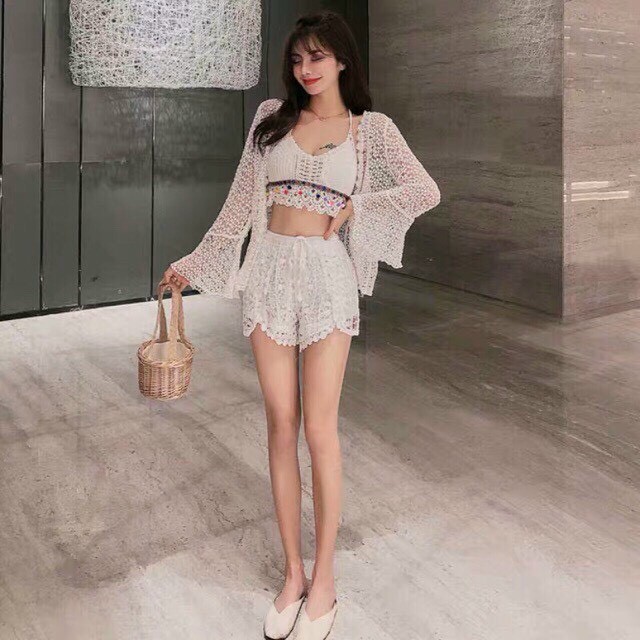 Set 3 món ren hoa bikini siêu hot - Bra thổ cẩm