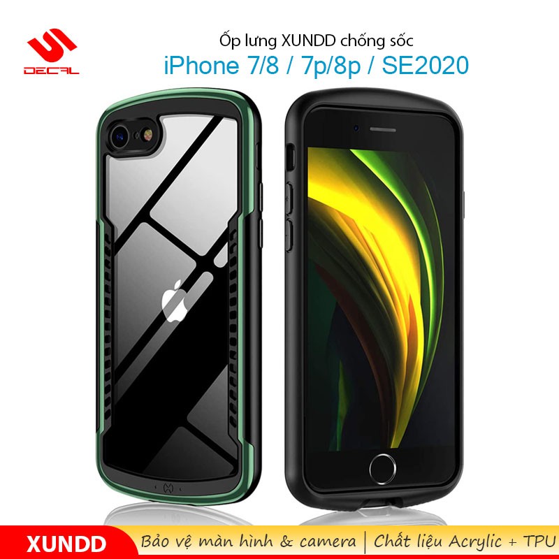 Ốp lưng XUNDD iPhone 7/8 / 7p/8p / SE 2020, Mặt lưng trong, Chống sốc, Cạnh màu