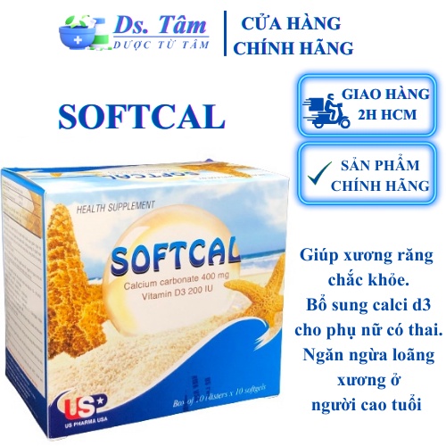 SOFTCAL HỘP 100V - SOFTCAL - BỔ SUNG CALCI VÀ VITAMIN D3 cho phụ nữ khi mang thai, loãng xương ở người già, g