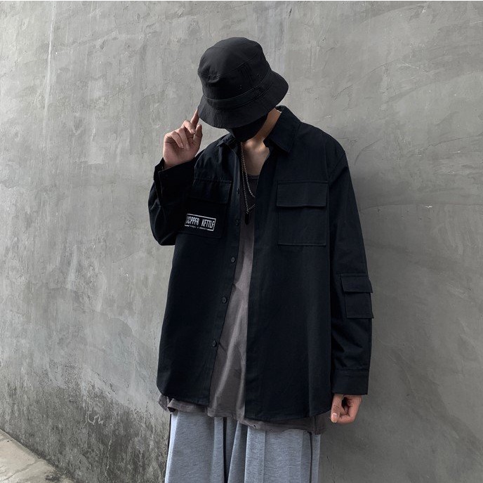 Áo Sơ Mi Tay Dài Form Rộng Unisex Đường Phố Dành Cho Cả Nam Và Nữ Với Vải Kaki Đẹp Dày Dặn