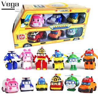 6 in 1 Korean Animation Cartoon Robocar Poli Transformation Robot Car Toys Set