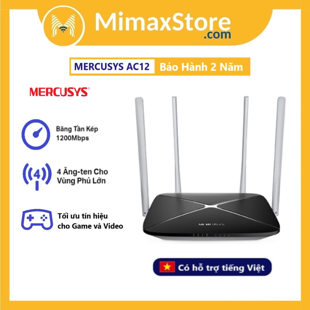 [Hỏa Tốc - HCM] Bộ Phát Router Wifi Băng Tần Kép AC1200 Mercusys AC12 | Bảo Hành 2 Năm | Mimax Store