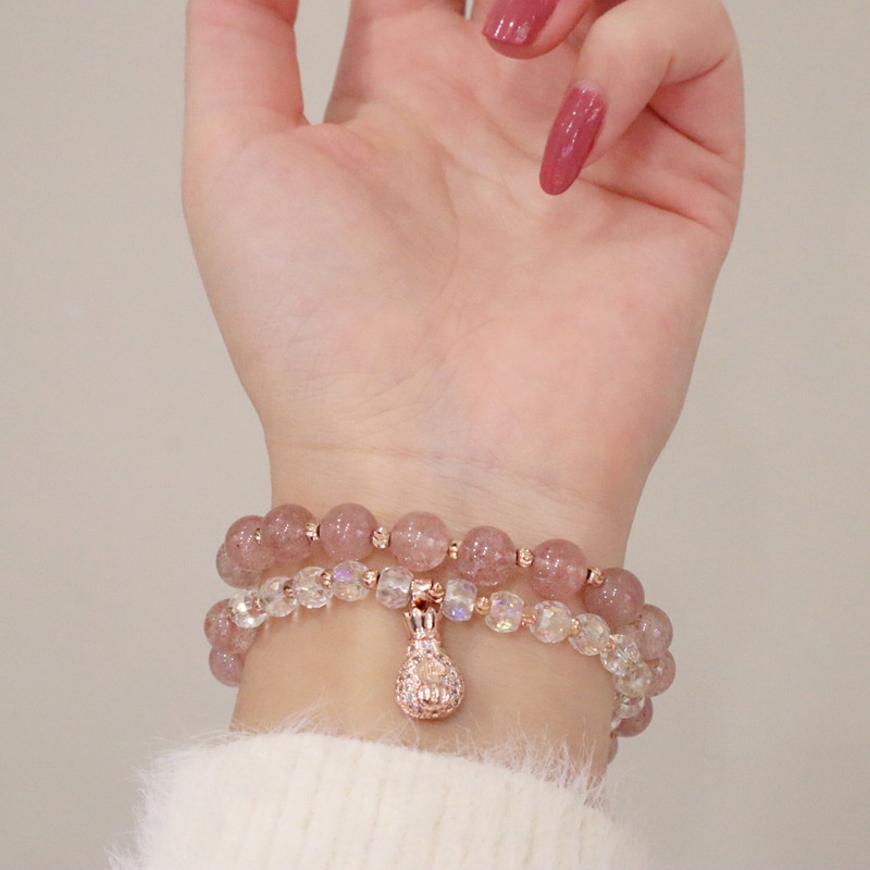 [Hàng Mới] Vòng Đeo Tay Dây Đôi Đính Hạt Pha Lê Kèm Túi Đựng Tiền Xu