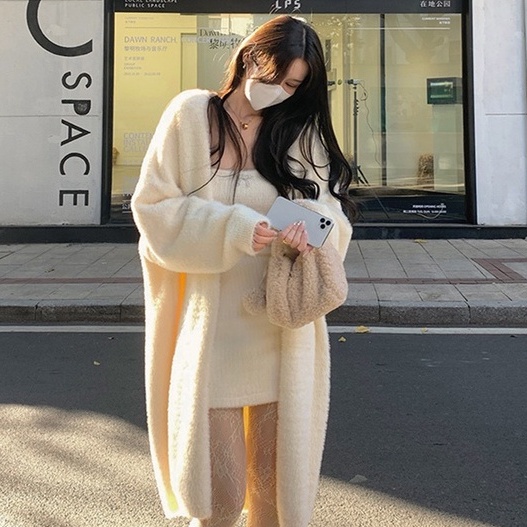 QKOOLE  Áo Khoác cardigan Dệt Kim Dáng Rộng Thời Trang Hàn Quốc Cho Nữ