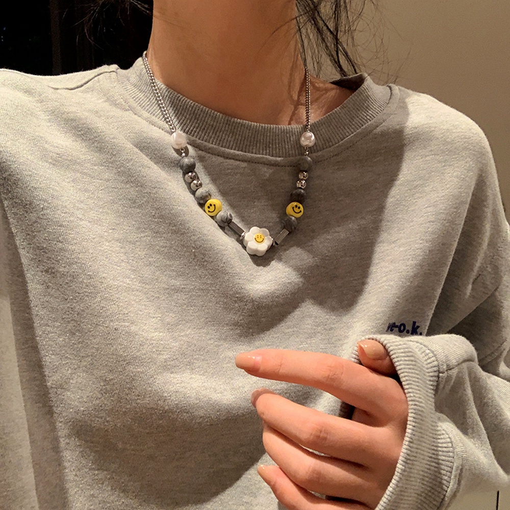 Vòng cổ Chuỗi Hạt Mặt Hoa Hướng Dương Mặt Cười Phong Cách Hip Hop Hàn Quốc Thời Trang