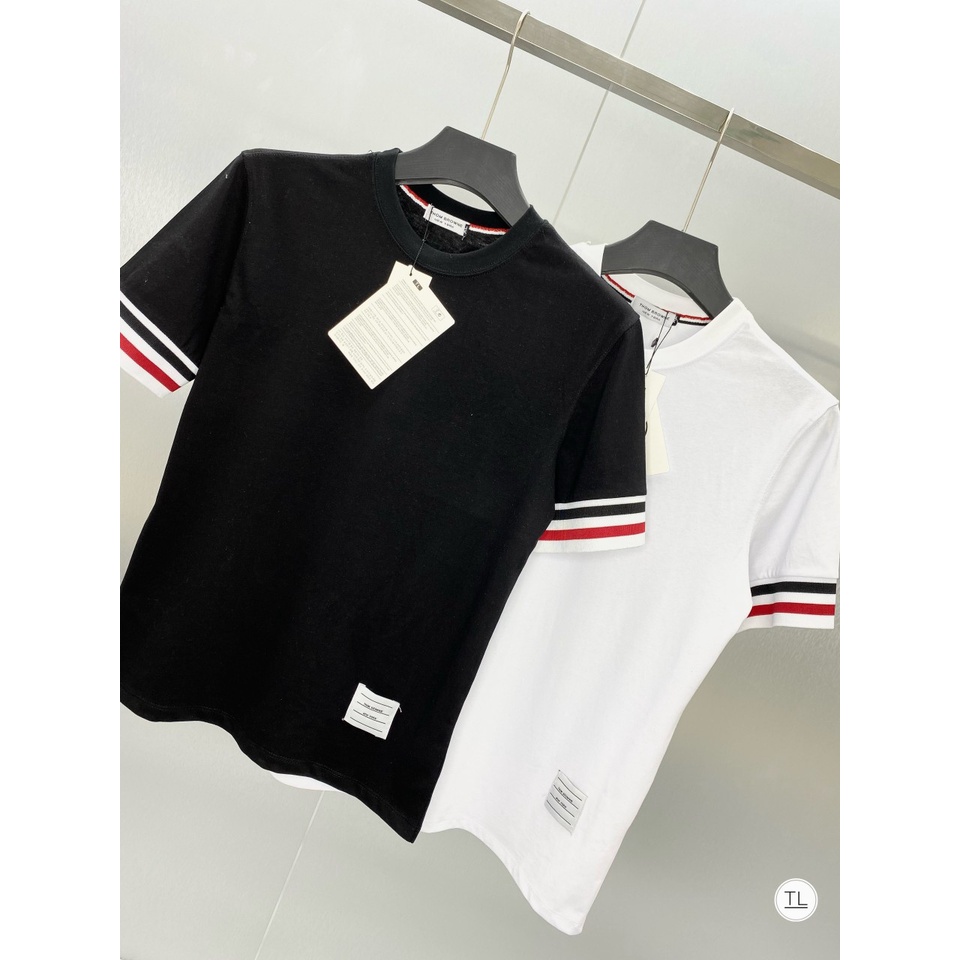Áo thun Unisex nam nữ tay ngắn dáng ôm body THOMBROWN sọc đỏ trắng vải cotton xịn dày chống xù lông co dãn 4 chiều TL95