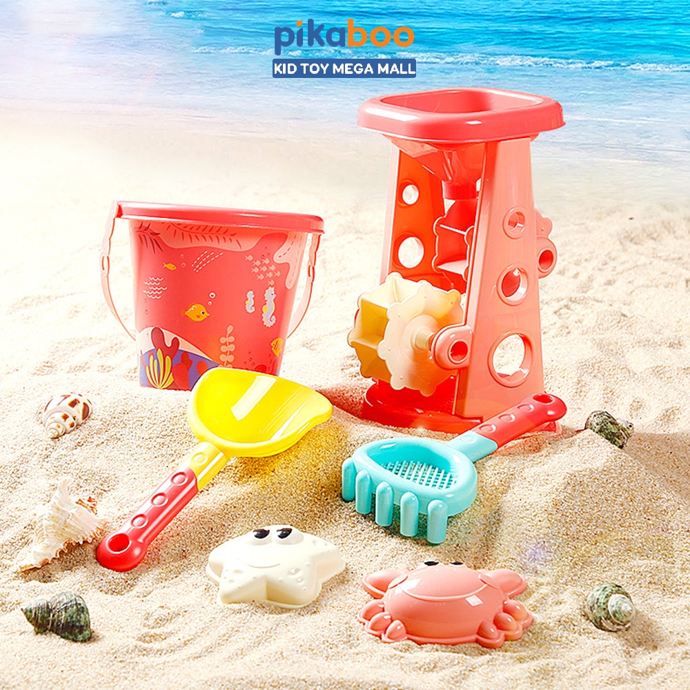 Đồ chơi đi biển xúc cát cao cấp Pikaboo chất liệu nhựa an toàn chơi guồng cát hay với hạt muồng cho bé từ 3 tuổi