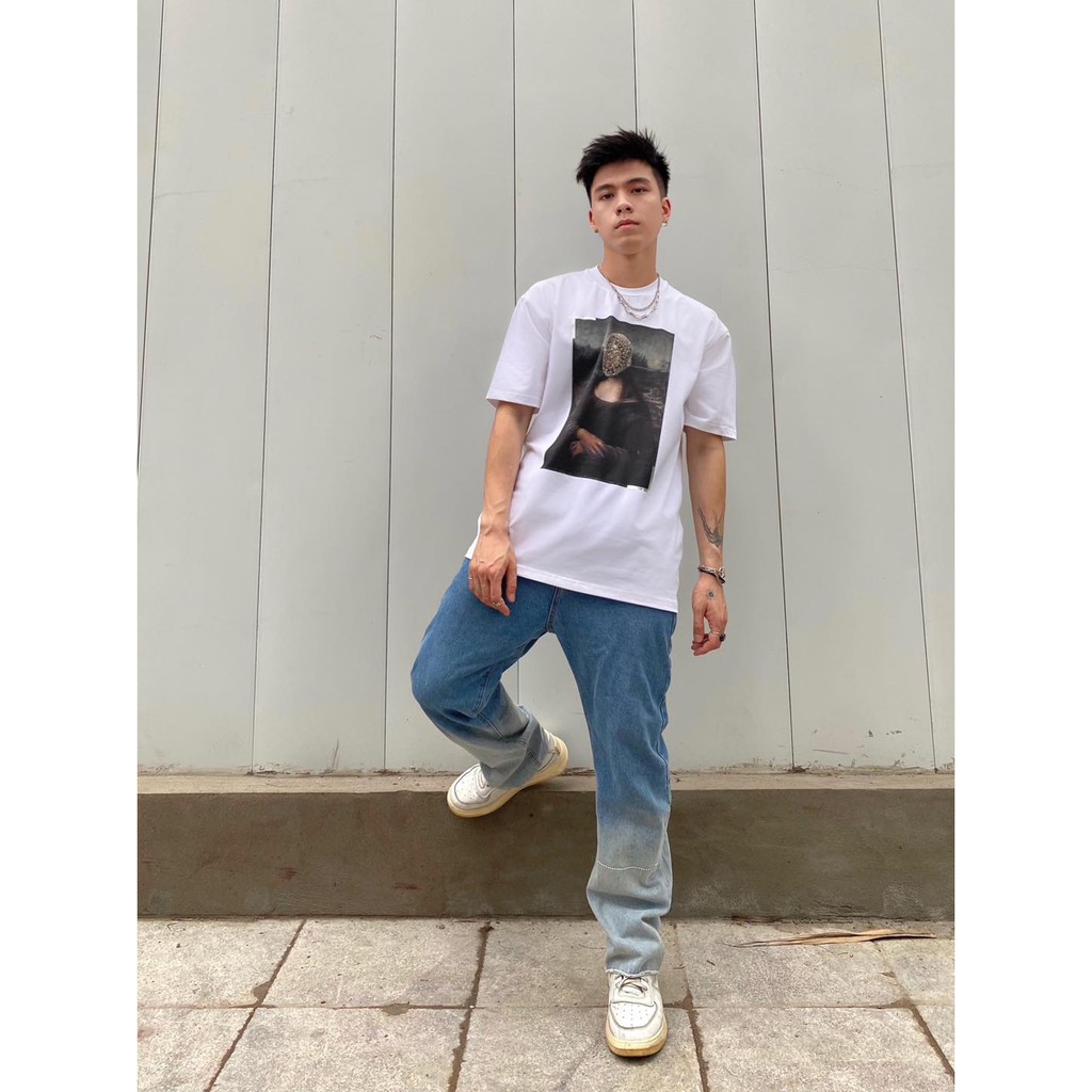 Áo T-Shirt unisex KLEINO Masked Monalisa - WHITE