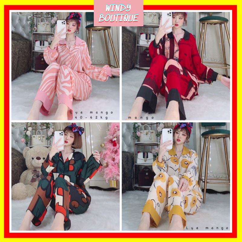 Đồ bộ mặc nhà Pijama, bộ ngủ nữ đẹp tay dài vải lụa mango mềm mát freesize dưới 62kg WINDY BOUTIQUE S06 | BigBuy360 - bigbuy360.vn