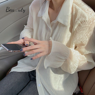  Áo Sơ Mi Chiffon Xếp Ly Tay Dài Dáng Rộng Phong Cách Hàn Quốc Thời Trang Mùa Thu 2022 Cho Nữ