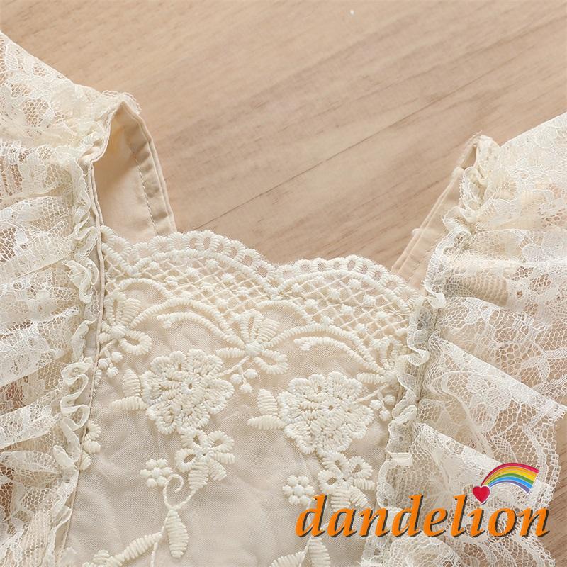 Bộ Áo Liền Quần Hai Dây Phối Ren Thêu Hoa Dành Cho Bé Gái 0-24 Tháng Tuổi