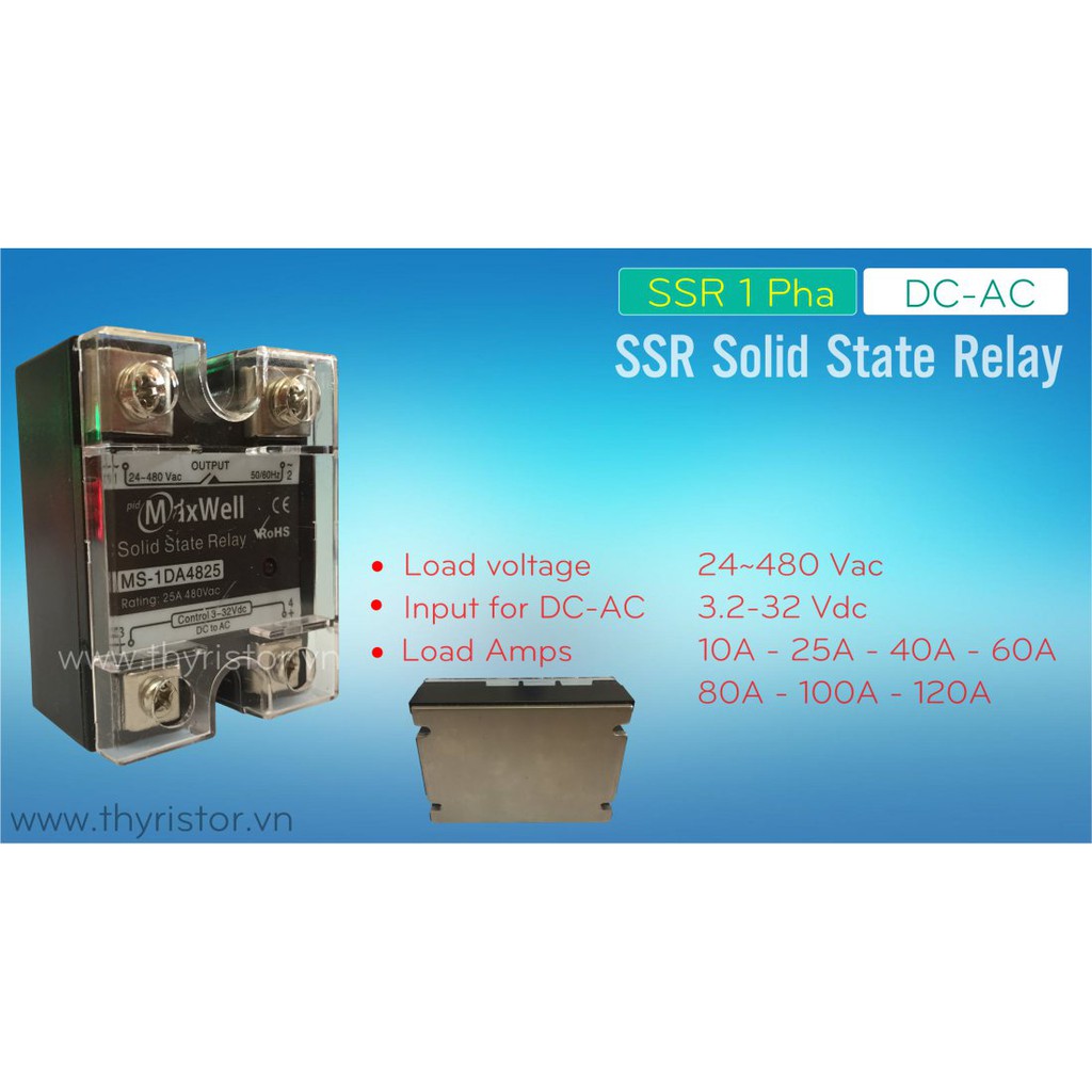 Rơ le bán dẫn  Maxwell 40A, 24-480 VAC MS-1DA4840