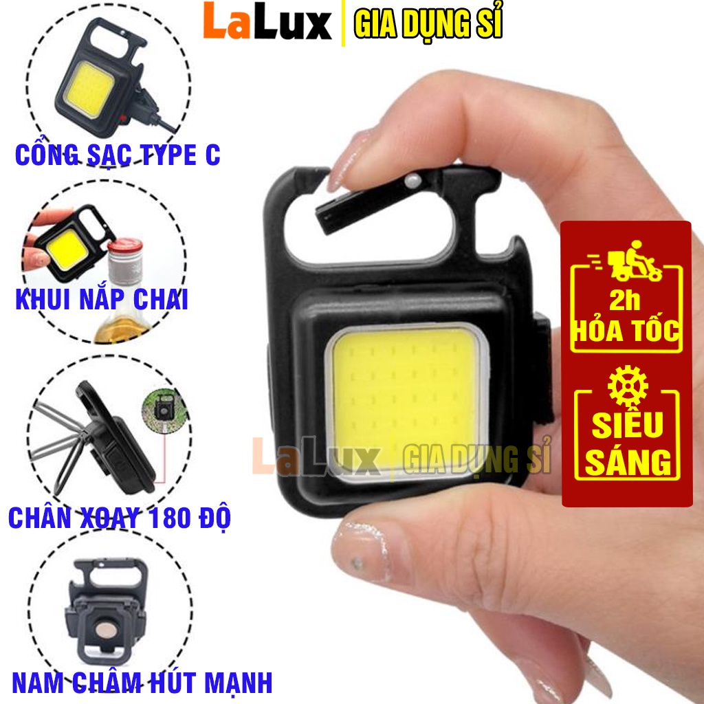 Đèn Led COB Mini Siêu Sáng - Đèn Pin Siêu Sáng Mini Có Móc Khóa Với 3 Chế Độ Sáng Cổng Sạc USB Tiện Dụng Lalux
