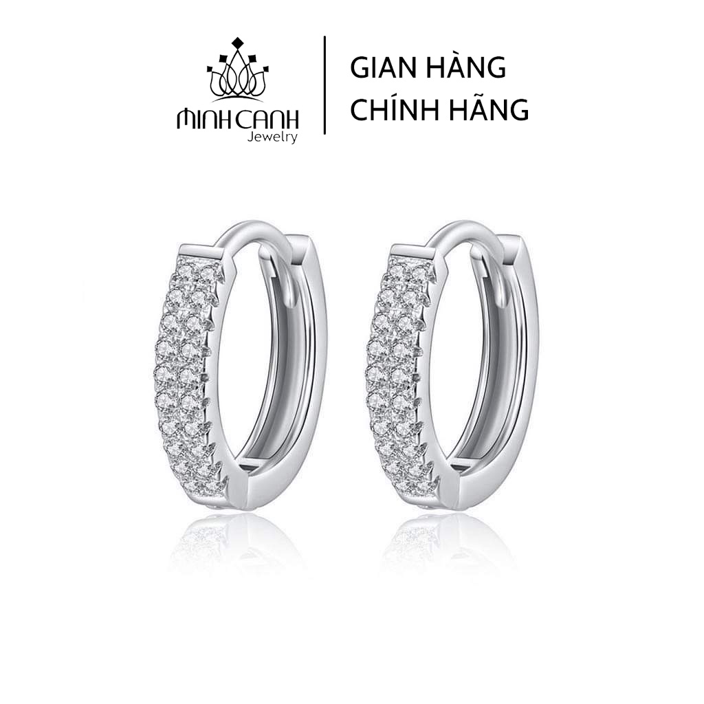 Bông Tai Bạc Khóa Bấm 2 Hàng Đá - Minh Canh Jewelry