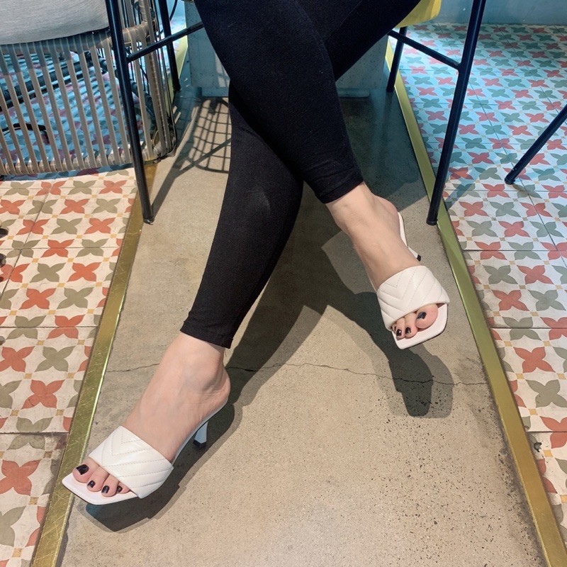 Guốc quai ngang may chỉ - Giày đế cao gót 7cm