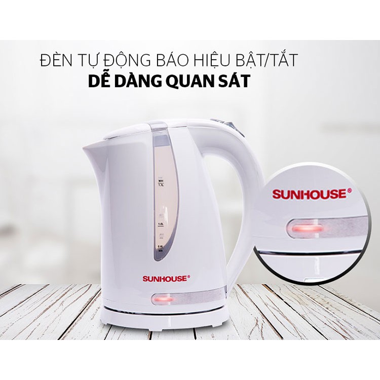 SHD1300 - ẤM SIÊU TỐC NHỰA SUNHOUSE 1.7L  – BẢO HÀNH CHÍNH HÃNG 12 THÁNG