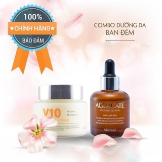 BỘ dưỡng trắng da ban đêm skinaz kem v10 tinh chất bơ
