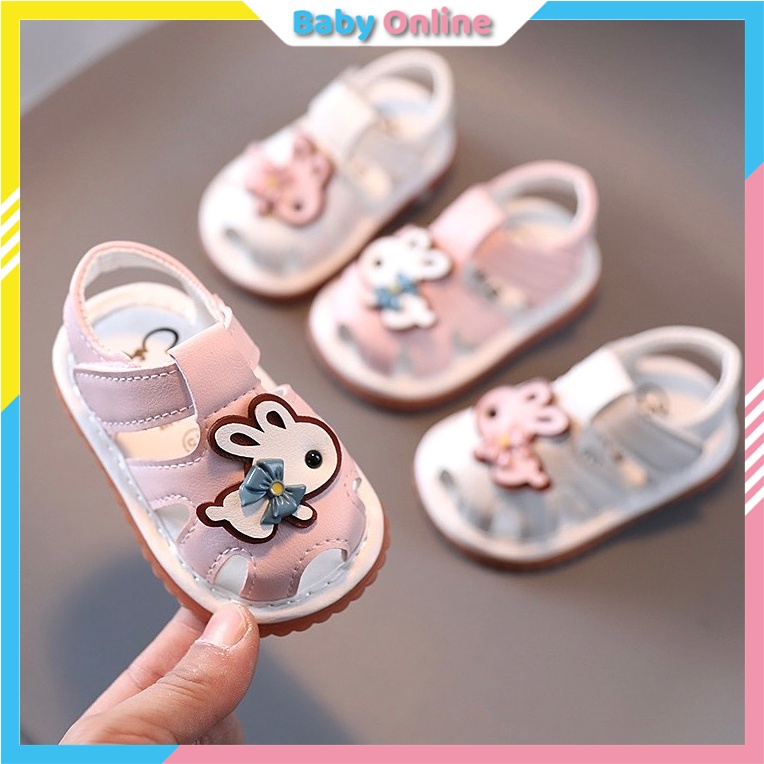 Sandal tập đi cho bé gái họa tiết thỏ đế mềm chống trơn trượt có còi tít tít ( 003)