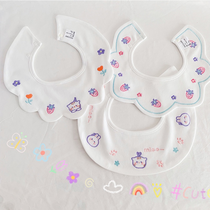 Set 3 Yếm Ăn Cotton Có Thể Xoay 360 Độ Họa Tiết Hoạt Hình Đáng Yêu 2082 Dành Cho Bé