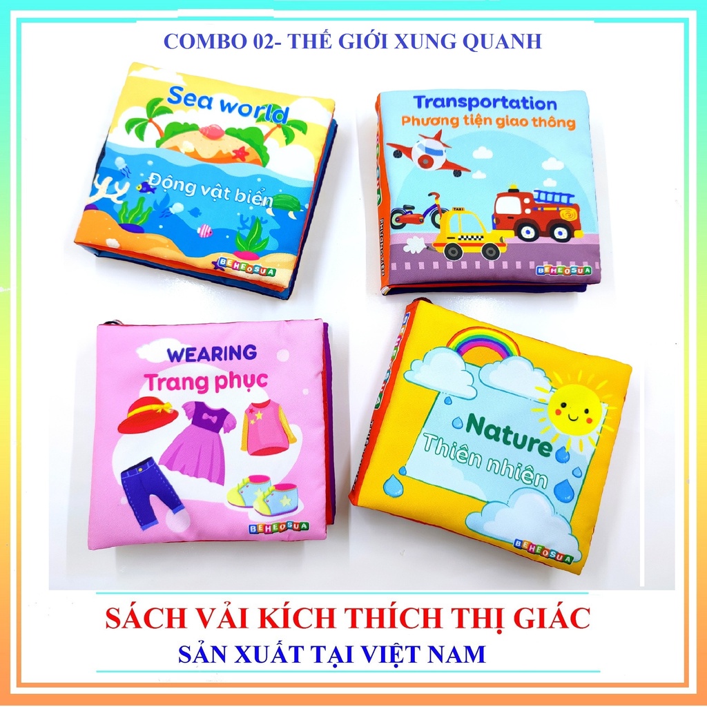 Sách vải cho bé sơ sinh 1 2 3 4 5 6 tuổi đồ chơi thông minh giáo dục sớm montessori song ngữ kích thích thị giác TOPKIDS