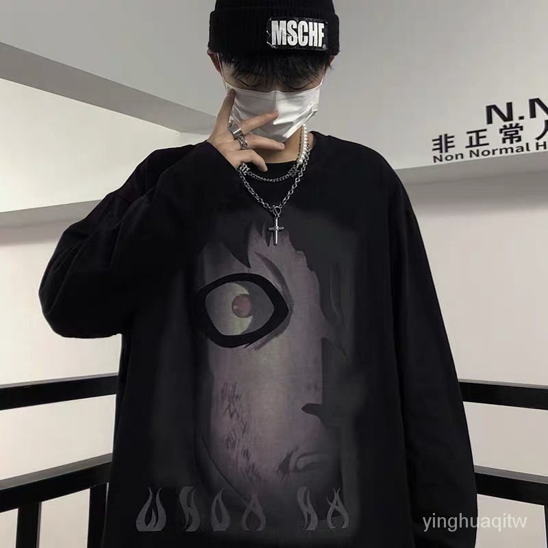 Áo Thun Tay Dài Form Rộng In Họa Tiết Đôi Mắt Phong Cách Anime Cho Nam Và Nữ