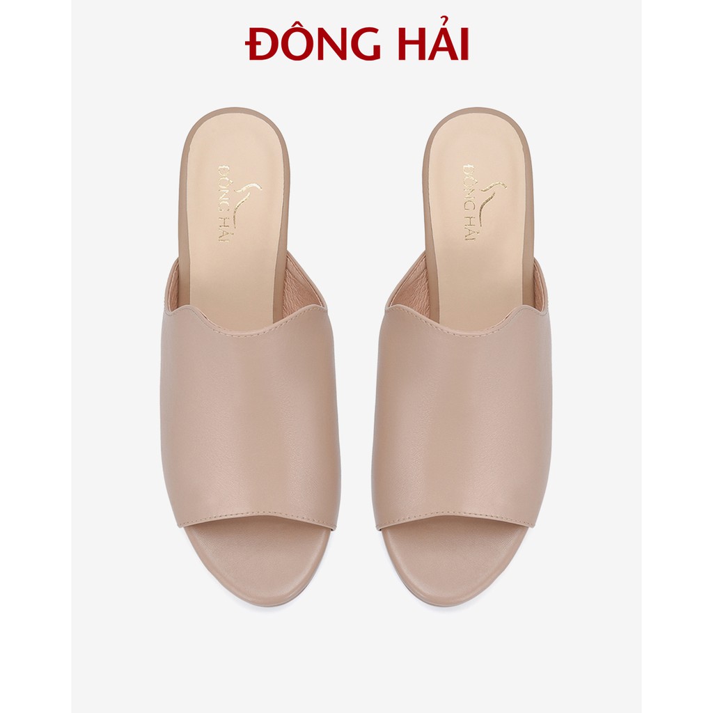 Dép đế xuồng nữ Đông Hải da bò cao cấp quai ngang cao 9cm tôn dáng - D5715