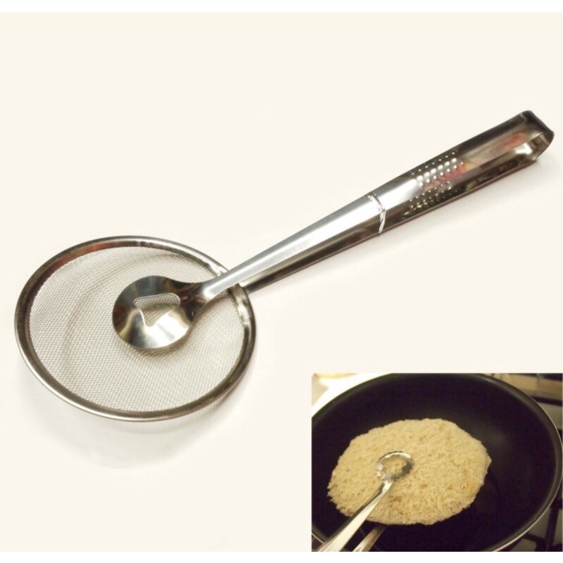 Kẹp gắp thức ăn inox có lưới lọc ráo dầu, vớt mảnh vụn của bột rơi trong chảo