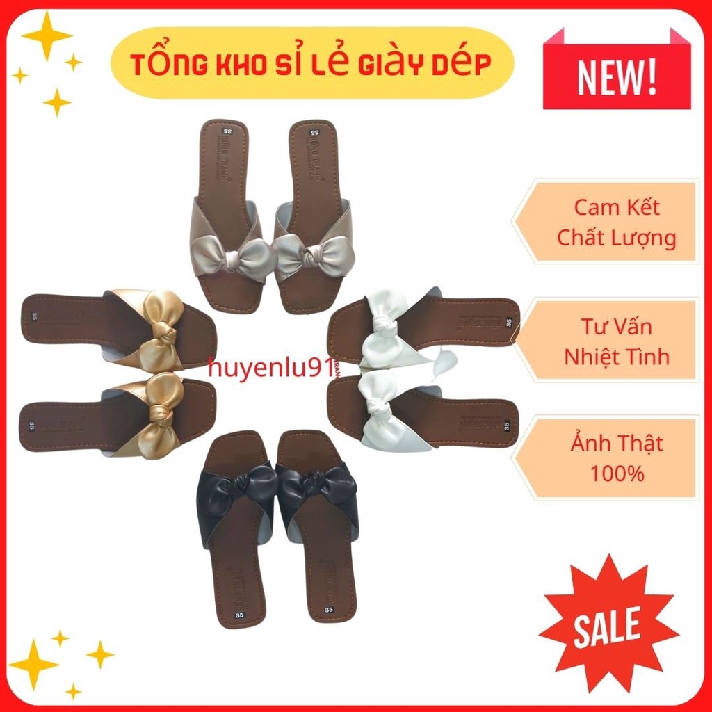 Dép lê thắt nơ,dép thời trang da mềm êm chân, sandal nữ quai ngang đế kếp HL0014
