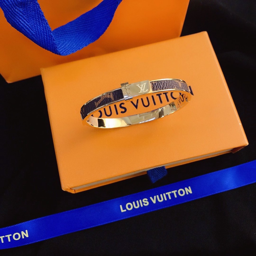 LOUIS VUITTON Vòng Đeo Tay Bằng Thép Titan Họa Tiết LV Sang Trọng Dành Cho Nam Nữ