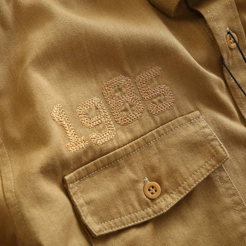 Áo sơ mi Kaki tay ngắn túi hộp -Áo khoác Kaki gam màu Retro cổ điển Logo thêu - 4 Màu II TM