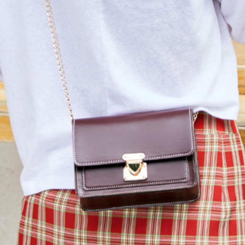 IELGY Túi đeo chéo dáng vuông cỡ nhỏ phối dây xích phong cách thời trang cho phái nữ