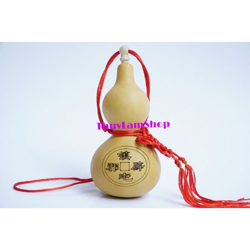 Bầu hồ lô in hình bát quái kết dây đỏ có nắp trấn trạch phong thủy bình an