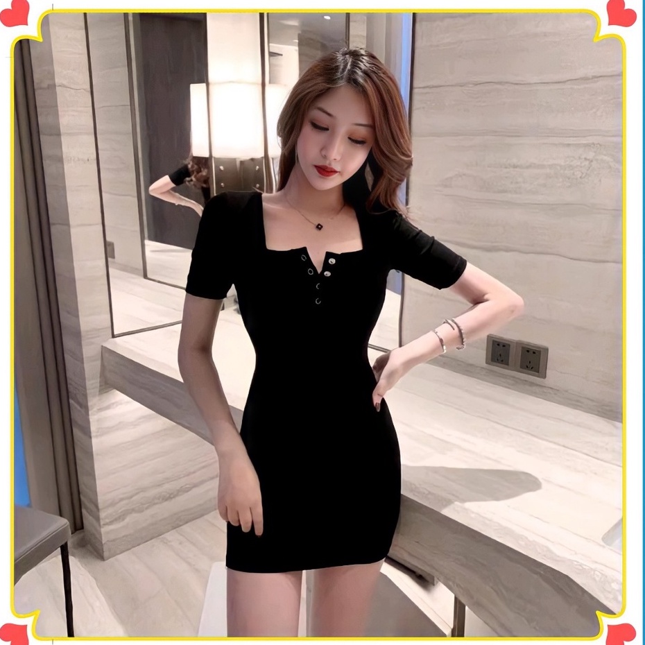 Đầm body tay ngắn/dài cúc bấm thun gân dày đẹp